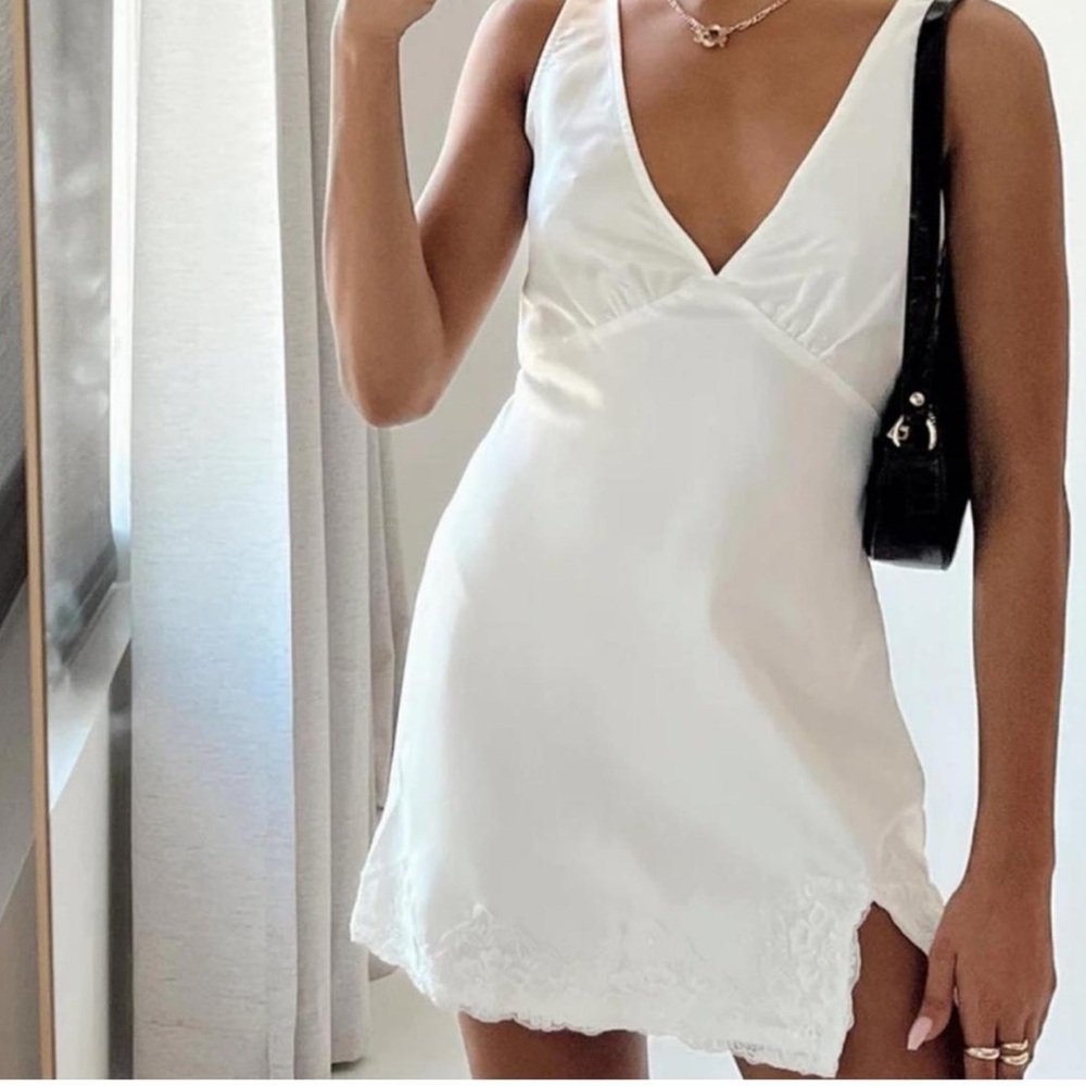 Princess Polly White Satin V-Neck Slip Dress